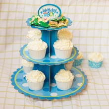 День рожденья для мальчиков синий три слоя из бумаги для кексов подставка для тортов десертов стойка для конфет вечерние изделия для декорации Свадебные сувениры
