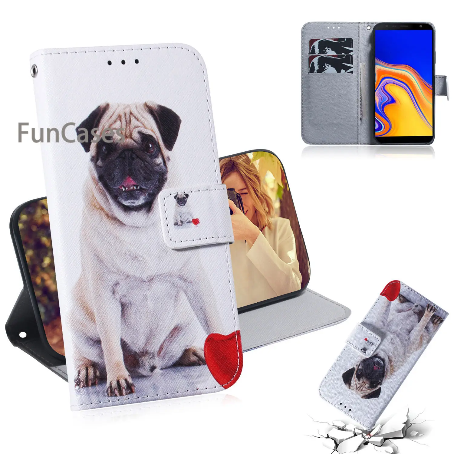 Cellphone Cases For para Samsung J4 Plus Painting Cellular sFor Luxury Galaxy capa J4+ PU Leather Flip Phone Bag | Мобильные