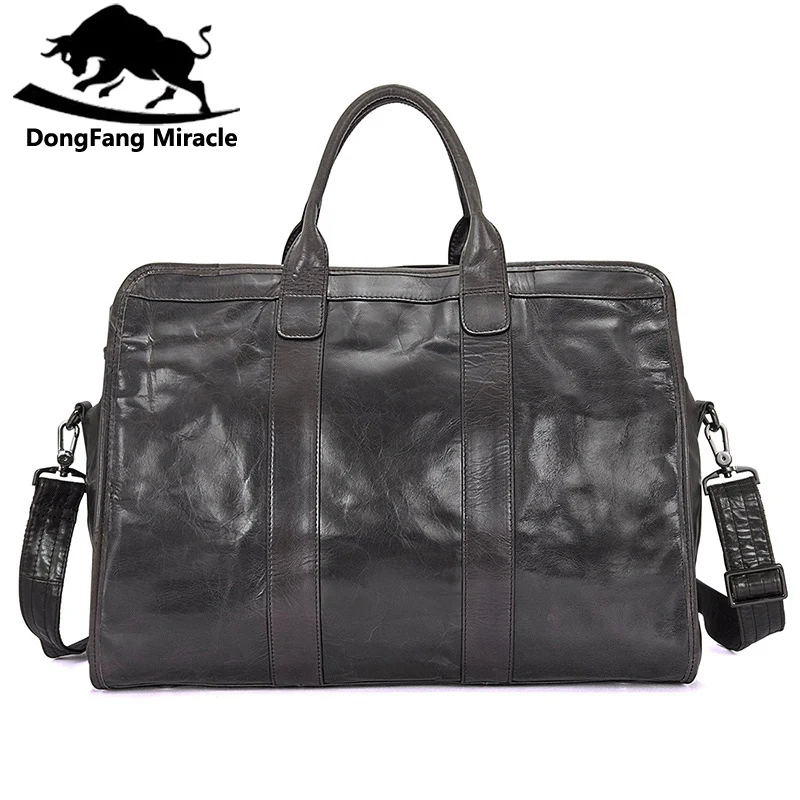 DongFang Miracle 18 дюймов натуральная кожа дорожная сумка повседневные мужские сумки