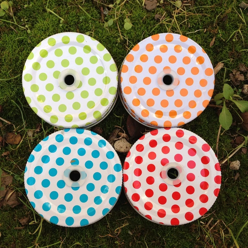 3 PCS Drinking glass colorful polka dots lids , Mason jar Hole Lids for Kids Parties birthday Baby Showers Drinking Accessories