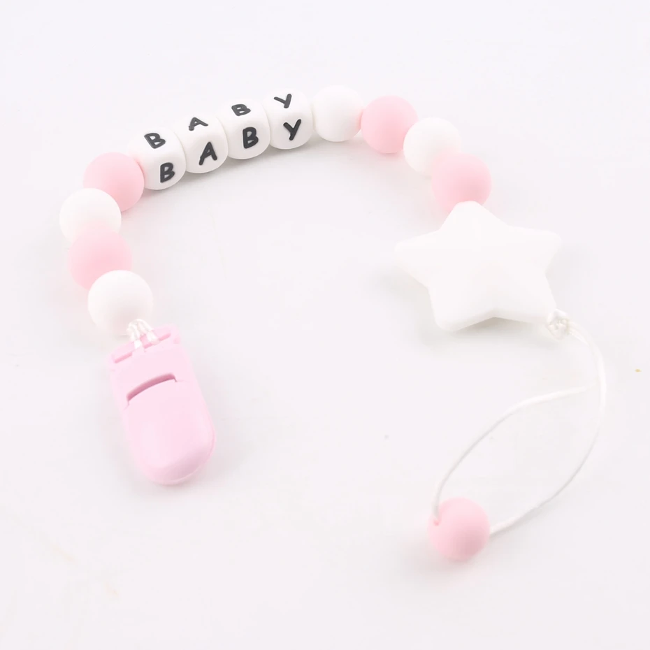 

Let's Make 1PC Baby Nursing Pacifier Clip Customize Name Silicone Star Beads Necklace Chewing Baby Care Product Baby Teether