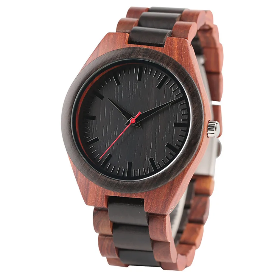  Simple Novel Trendy Red Black Sandalwood Bangle Men Analog Quartz WristWatch Hollow Handmade Nature Wood Bamboo Relogio Gift Bag (2)