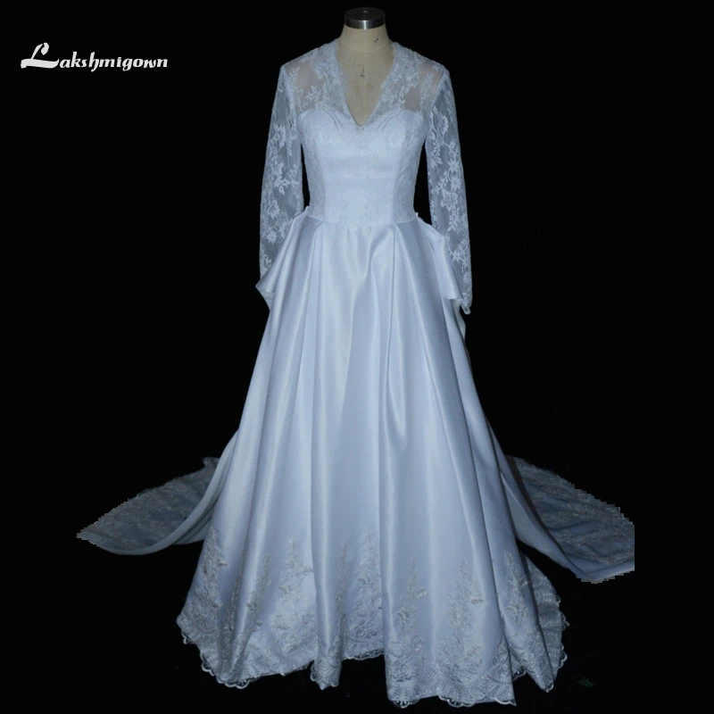 Vestido de novia, настоящий образец, свадебное платье, кружева, аппликация, тюль, линия, длинный рукав, свадебные платья, платья невесты