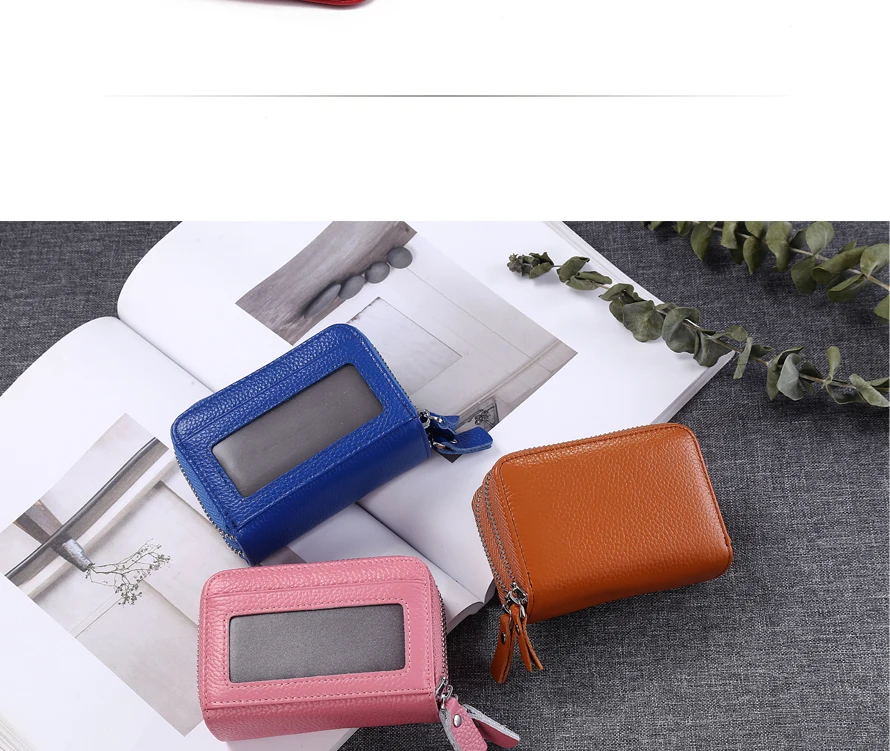 Fashion Brand Genuine Leather Women Card Holder Double Zipper Large Capacity Female ID Credit Card Case Bag Wallet