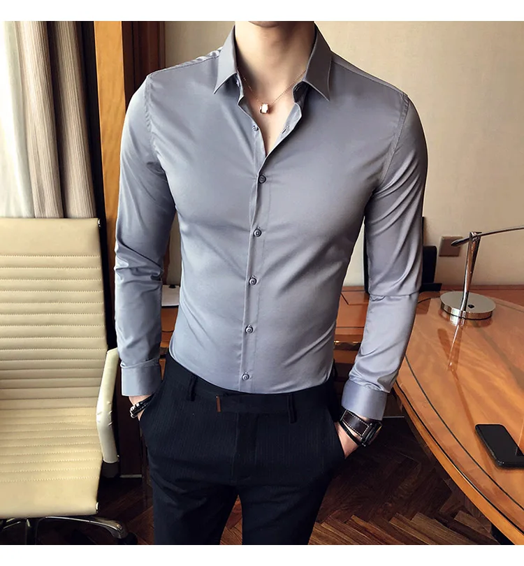 Новые мужские модные хлопковые однотонные формальные деловые рубашки с длинными рукавами для мужчин s тонкие повседневные рубашки с длинными рукавами мужские