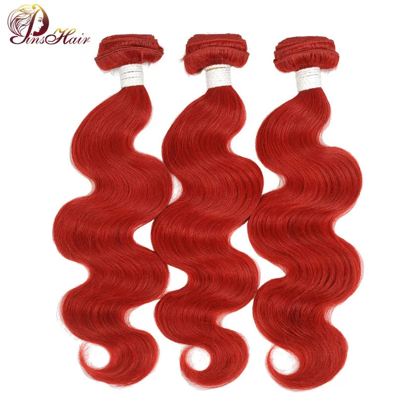 Pinshair Цветные Красные бордовые пучки бразильские объемные волнистые человеческие волосы плетение 3 шт. пучки волос не Реми волосы для
