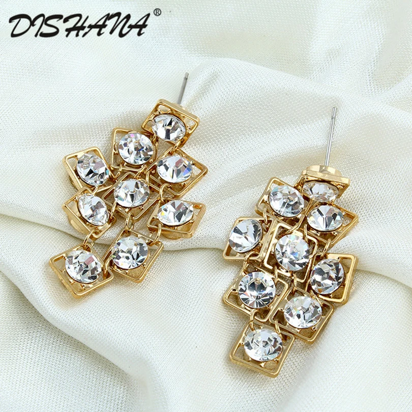 

New 2015 Double material jewelry gold -color square hollow out pendant with beautiful women Drop Earrings(E0164)