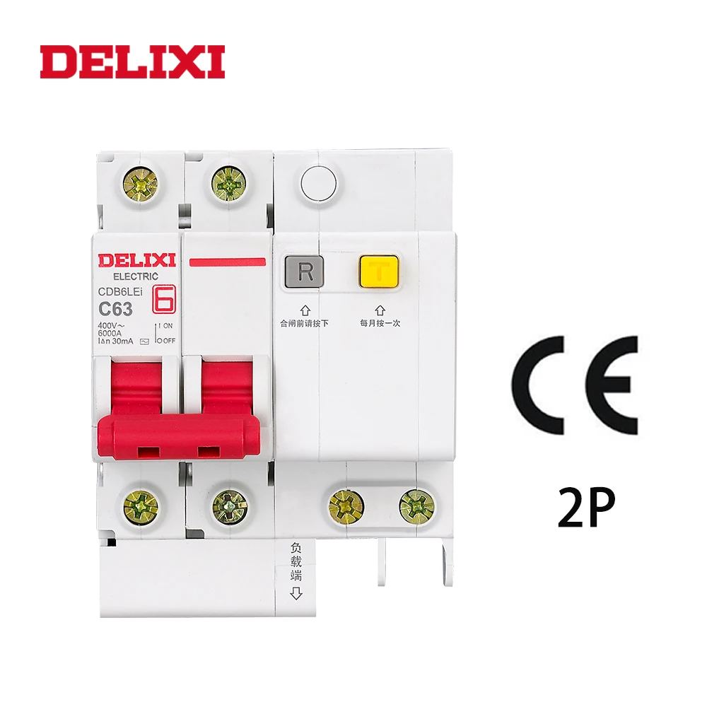 

DELIXI CDB6iLE 2P 400V 10A 16A 20A 25A 32A 63A Residual current Mini Circuit breaker Overload Short Leakage protection MCB RCBO