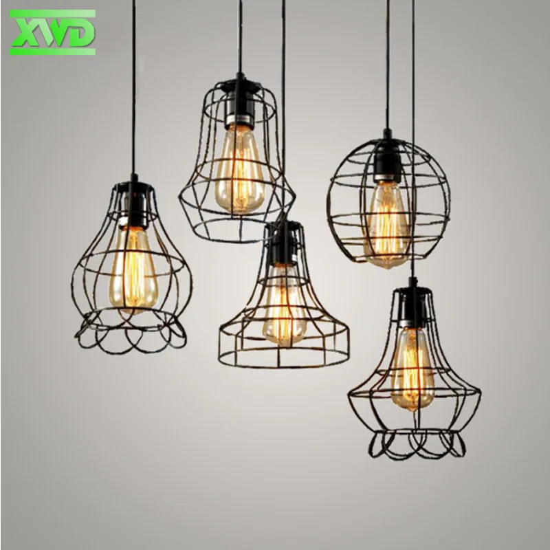 

Single Head Iron Cage Painted Vintage Pendant Lamp E27 Lamp Holder 110-240V Bar/Dining Room/Coffee House/Bookshop Lighting DZ58