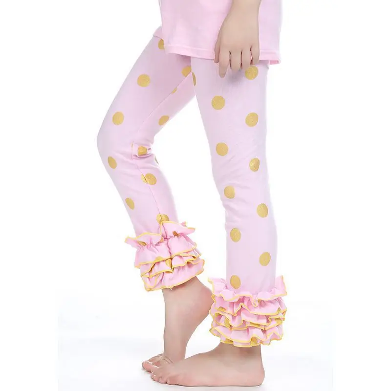 Girls Mint Gold Polka Dot Ruffle Footless Tights Metallic Gold Polka Girls Triple Ruffle Pants