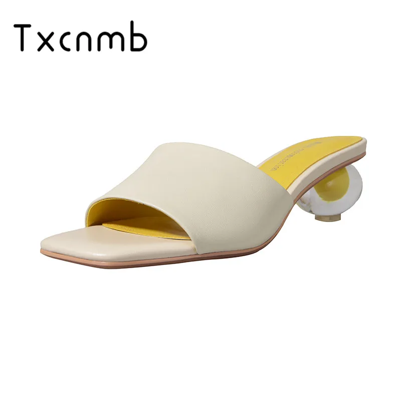 

TXCNMB 2019 New Fashion Sweet Women Sandals Genuine Leather High Heels Summer Prom Night Club Shoes Square Toe Shoes Woman