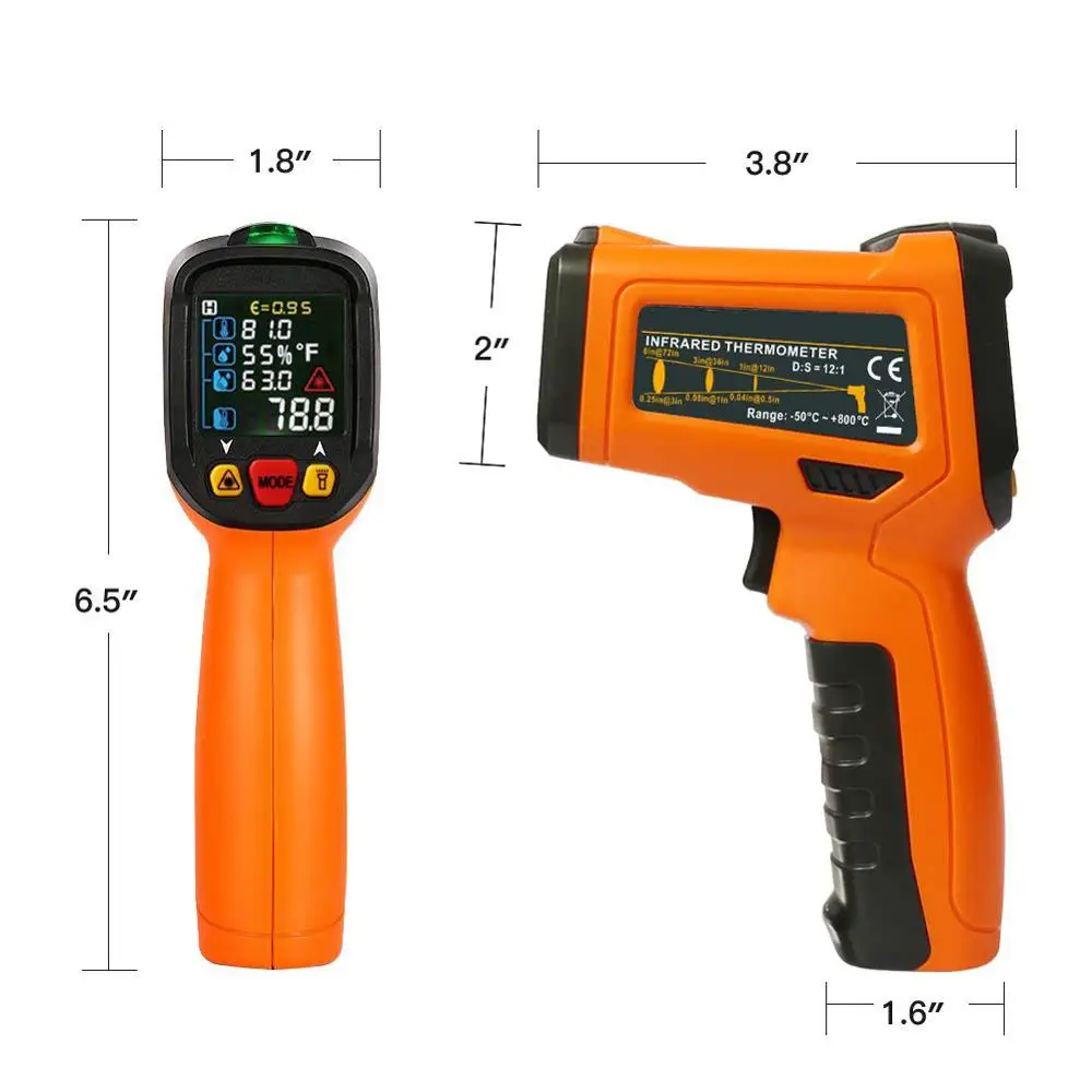 Бесконтактный инфракрасный термометр цифровой лазерный PM6530D-50-800C термометр ИК лазерный точечный пистолет для промышленного домашнего использования