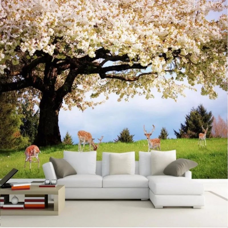 

beibehang Wall paper 3D Stereo Large MuralsModern Art cherry living room sofa bed bedroom beautiful cherry White cherry tree