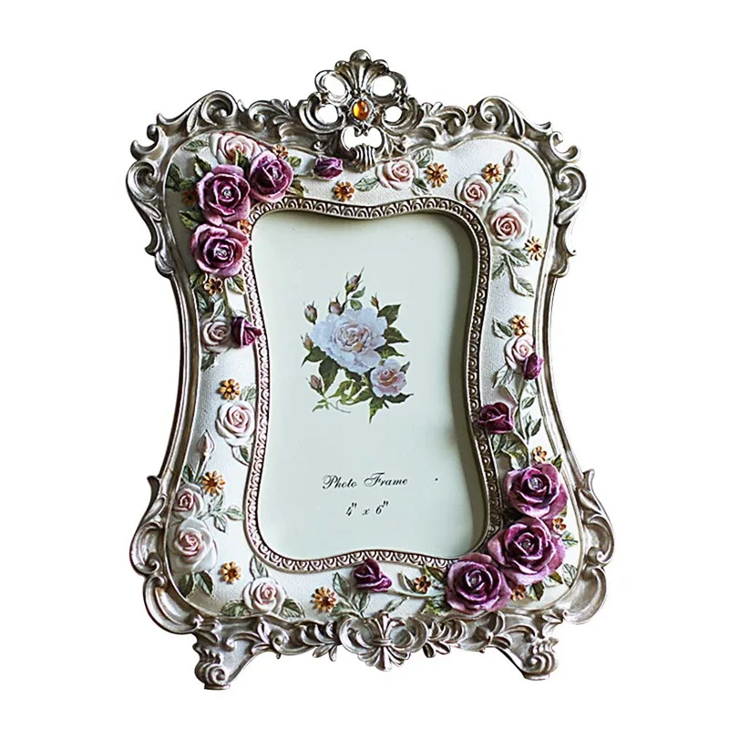 

Wholesale 6 Inch Rose Resin Photo Frame Wedding Gift Crafts Desktop Decoration Picture Frame