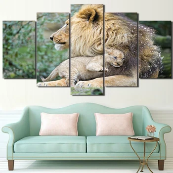 

HD Printed Modern Painting On Canvas Decoration Posters 5 Panel Forest Lions Modular Picture Wall Art Home Frame Living Room
