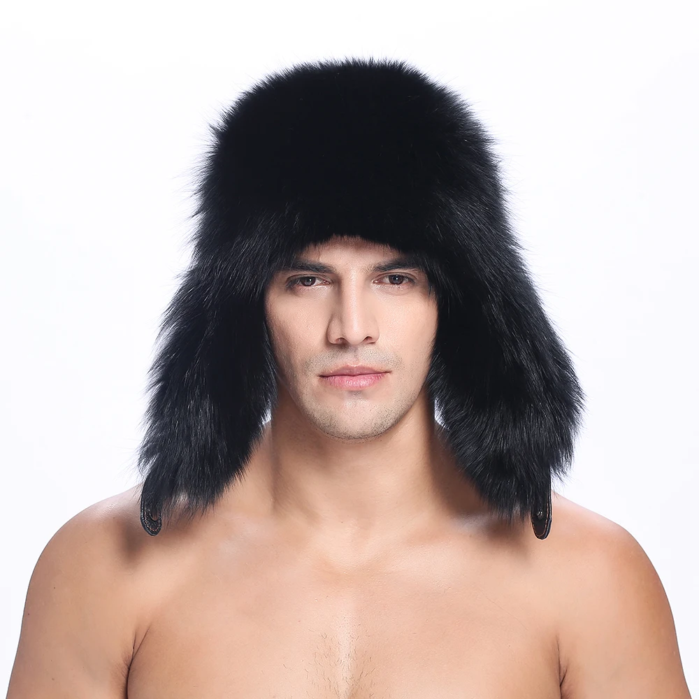 

ZY84016 2016 New Arrived Real Fox Fur With Back Real Leather Men Trapper Hats CapsWinter Fur Beanies Headgear Snow Caps