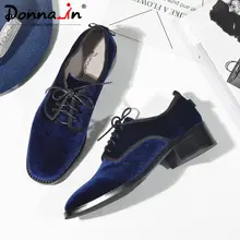 Donna-in/ г. Новая Осенняя женская обувь повседневная женская обувь на плоской подошве из натуральной кожи на шнуровке из флока Золотистого Бархата женская обувь на среднем каблуке