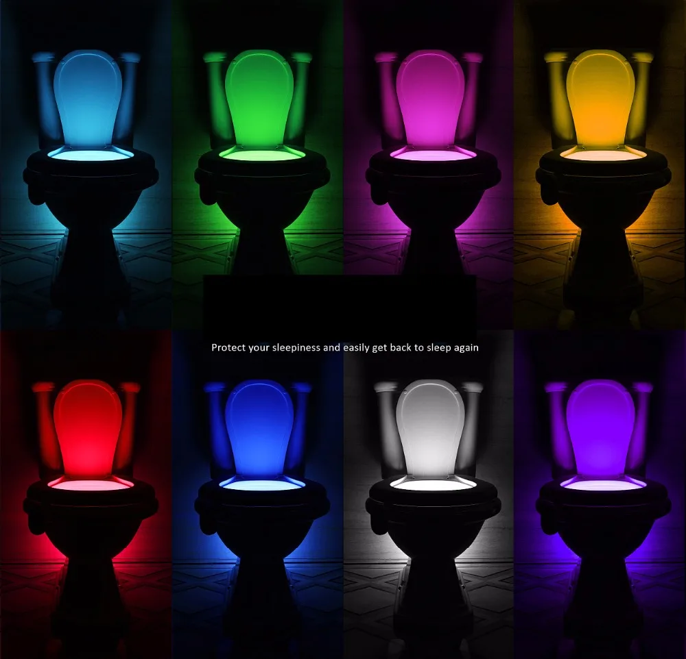 Умный Ночной светильник с датчиком, активированная Туалетная лампа, 8 цветов, подсветка унитаза, светодиодный светильник, ночник, PIR ночник, светильник