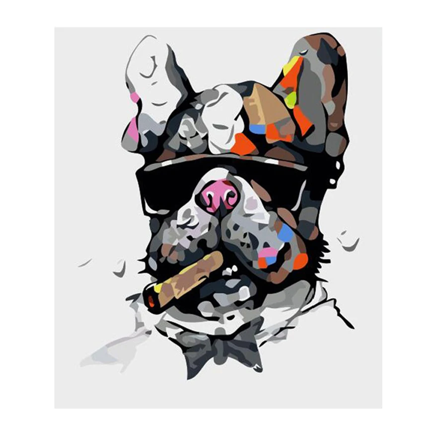 

RIHE Smoking Dog Diy Painting By Numbers Abstract Oil Painting On Canvas Hand Painted Cuadros Decoracion Acrylic Paint Home Art