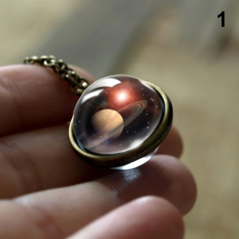 

Solar Galaxy Planet Star Sky Necklace Double Sided Glass Ball Pendant Jewelry CX17