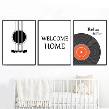 

Guitar Record Welcome Home Quotes Wall Art Canvas Painting Nordic Posters And Prints Wall Pictures For Living Room Decor