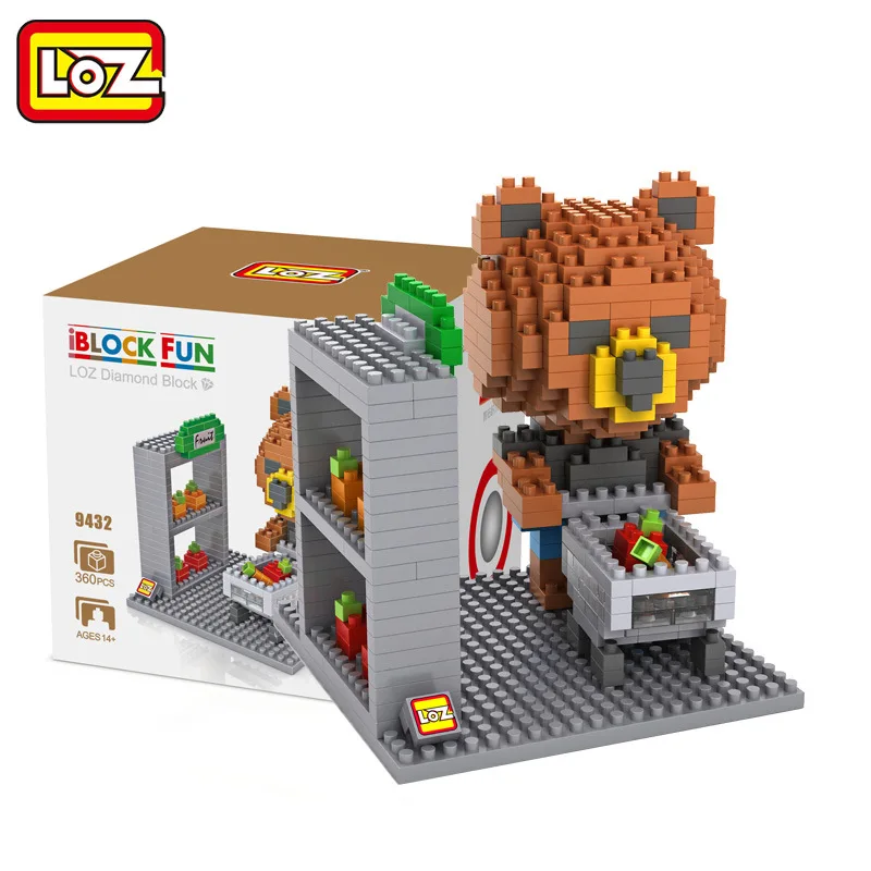 

LOZ Blocs Ours Panier Supermarche Nano Diamant Briques Building Block Enfants Mignons Cadeau Animal de Bande Dessinee Jouet