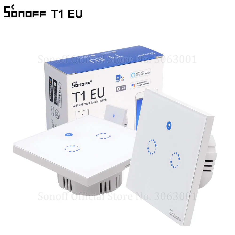 Sonoff T1 ЕС умный Wifi настенный сенсорный светильник-переключатель 1 комплект 2 банда сенсорный/WiFi/433 RF/APP пульт дистанционного управления Умный дом работа с Alexa