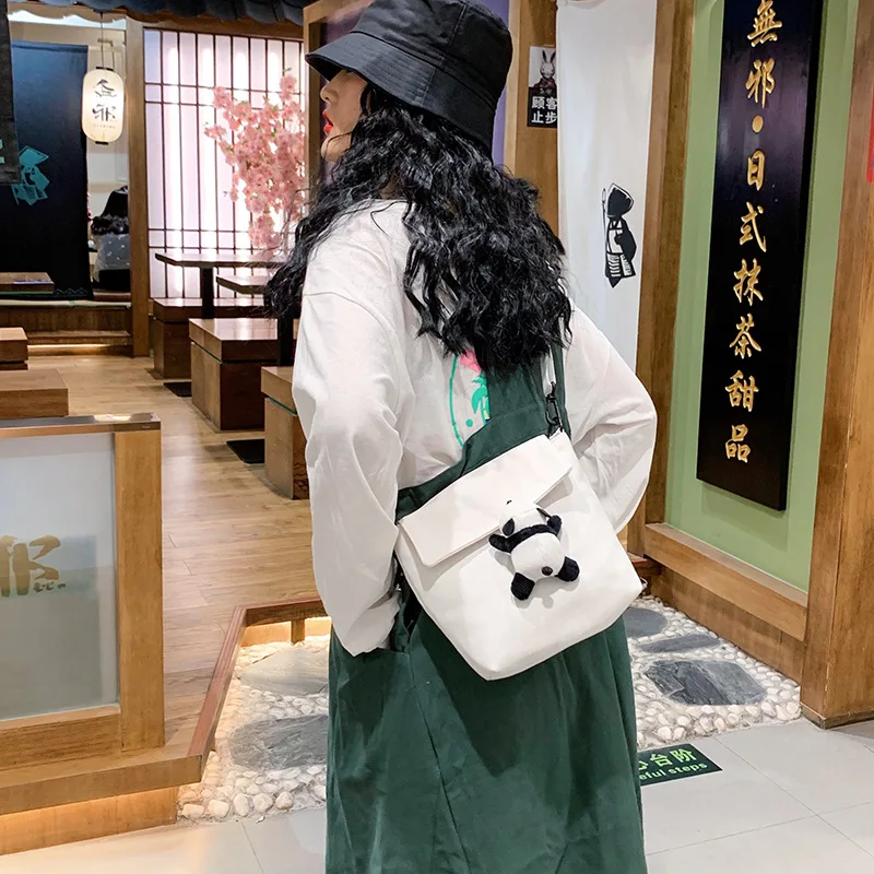 

Cartoon Canvas Crossbody Bags Women 2019 Summer New Hot Fashion Female Casual Zipper Soft Shoulder Bags Handbags with Bear