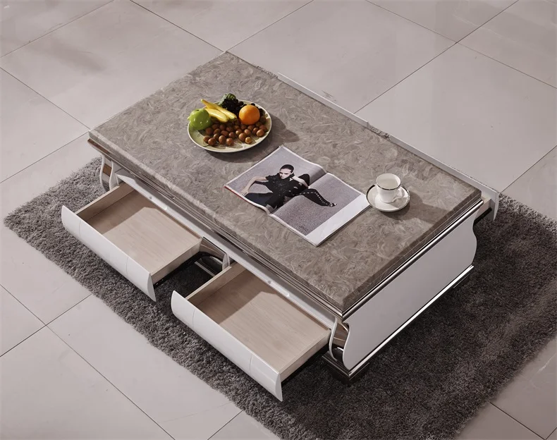 Natural Marble Stainless Steel Coffee Table Living Room Home