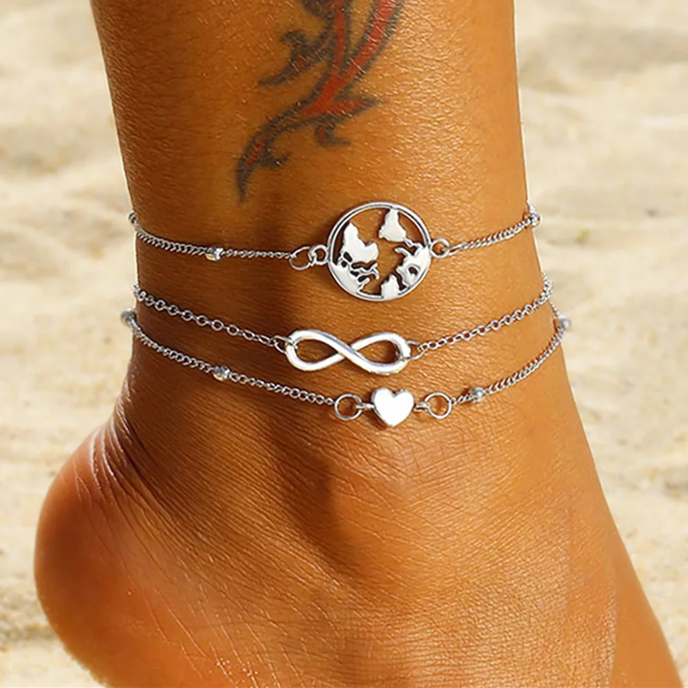 Ankle Chain Map Infinite Heart Pendant Anklets for Women Summer Beach Barefoot Sandals Bracelet ankle on the leg Female Anklets Ankle Chain Map Infinite Heart Pendant Anklets for Women Summer Beach Barefoot Sandals Bracelet ankle on the leg Female Anklets