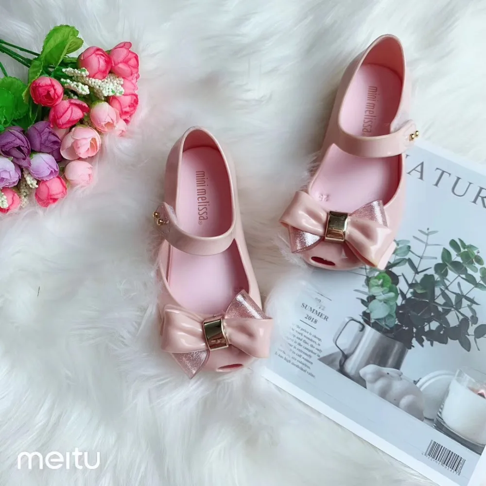 Mini Melissa Ultragirl Butterfly/ г. Новые пластиковые сандалии для девочек с бантом, детские сандалии Melissa/детские Нескользящие туфли