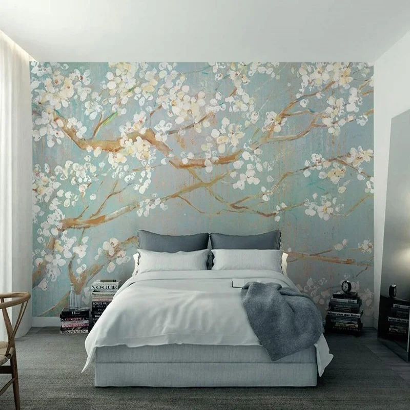 Фото обои 3D Ручная роспись маслом вишневые Цветы Фрески гостиная постельные принадлежности комната Домашний декор Papel де Parede