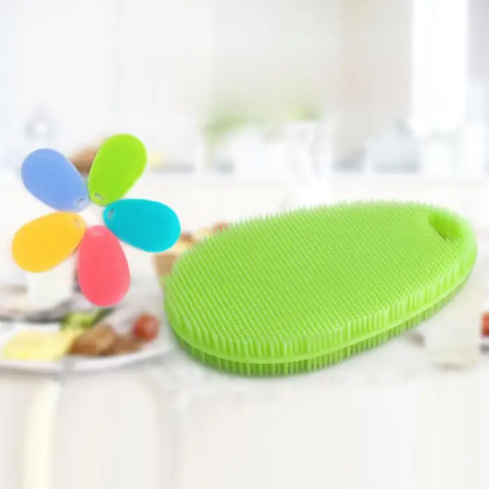 Practical Dish Washing Sponge Scrubber Silicone Soft Cleaning Antibacterial Brush Tool Kitchen Supplies FPing