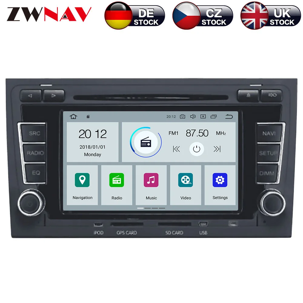 

ZWNAV Android 9.0 Car DVD Player For Audi A4 S4 RS4 2003-2012 Android Radio Ibiza GPS with Mirroring link RDS Free 8G Map Card