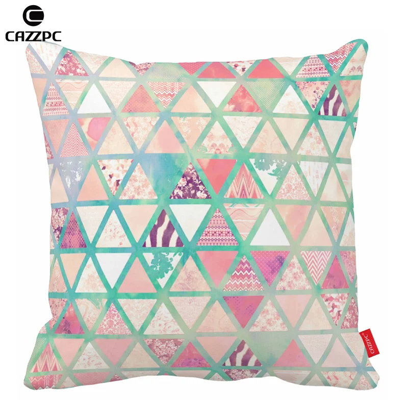 

Pink Turquoise Abstract Floral Geometric Triangles Patchwork decorative Pillow cases Home Decor Car Cushion Covers Sofa chair