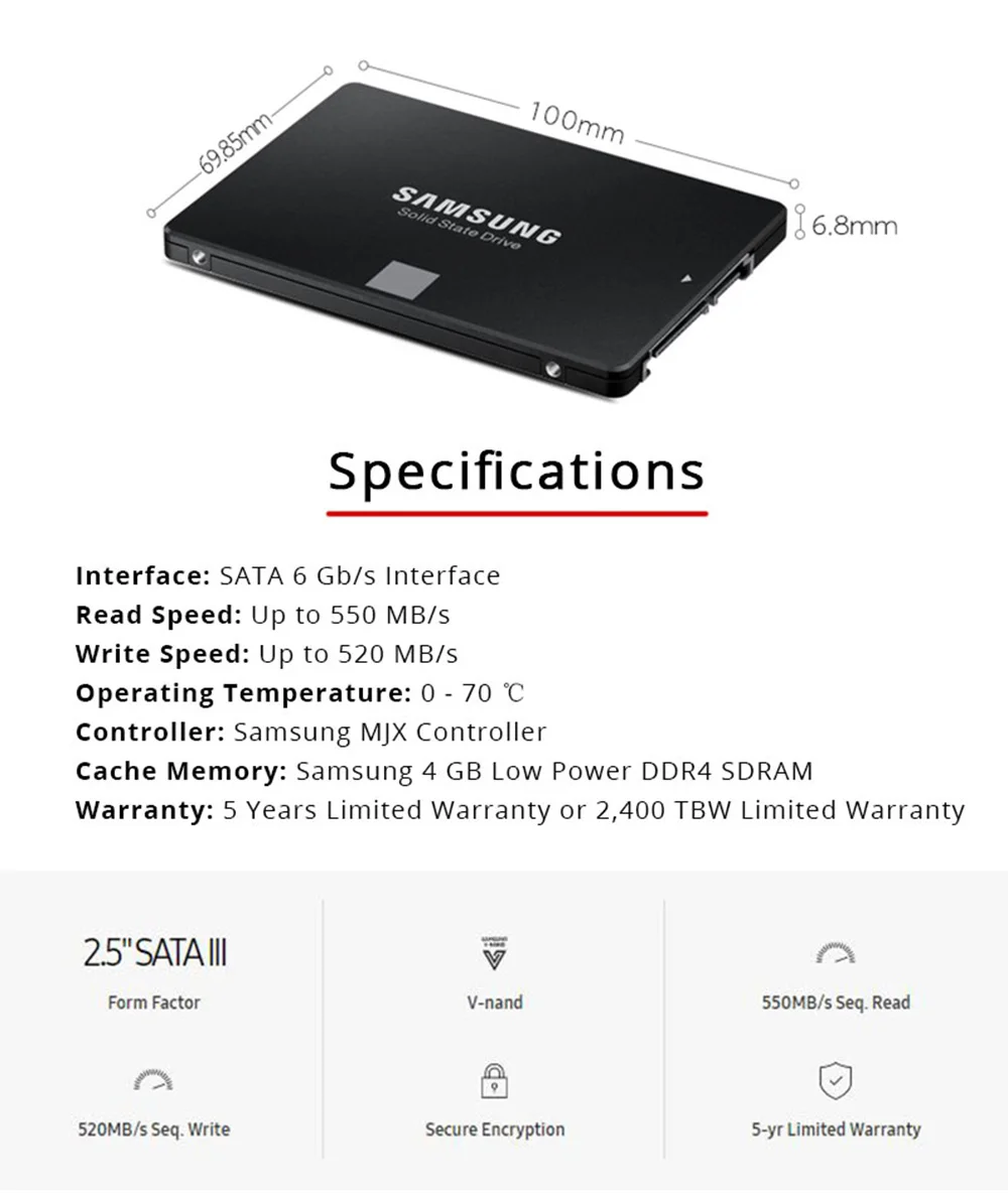 SAMSUNG SSD 500 GB 250 GB 860 EVO Внутренний твердотельный жесткий диск SATAIII SATA3 HDD большая емкость 1 ТБ для ноутбука Desktop