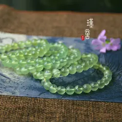 Натуральный Зеленый Пренит драгоценный камень прозрачный Круглый бисер браслет 7 мм 8 мм для женщин мужчин Целебный Камень лучшие бусины AAAAA