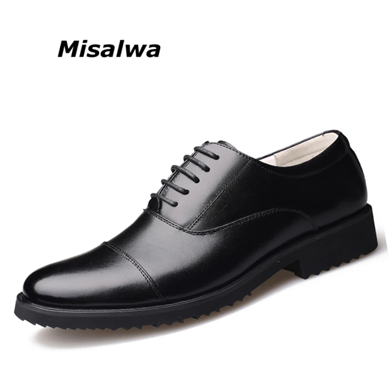 

Misalwa Triple Joint Semi-Brogues Leather Men's Dress Oxford Shoe England Style Business Mens Wedding Shoes Formal Flats Black
