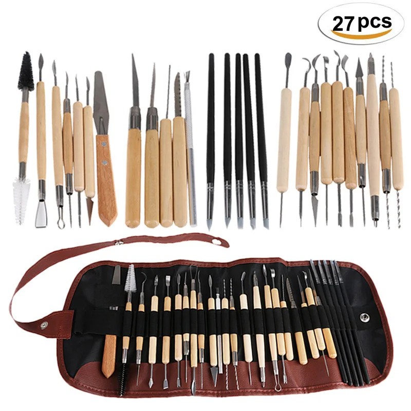 Günstige 27Pcs Kunst Handwerk Ton Sculpting Werkzeuge Set Fimo Modellierung Carving Tool kit Keramik   Keramik Holzgriff Modellierung Ton werkzeuge