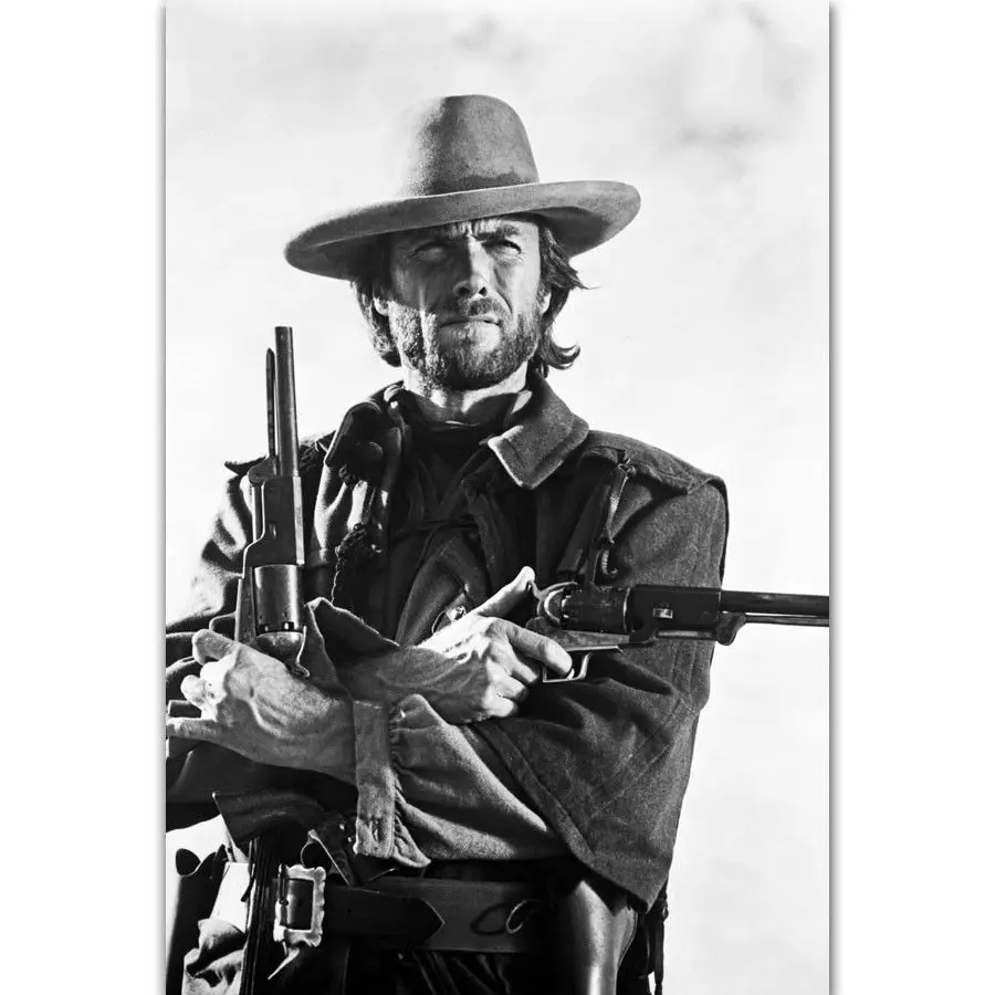 

G-1038 Clint Eastwood Classic Movie Film Character With Gun Fabric Cloth Poster Art Canvas Wall Pictures For Living Room