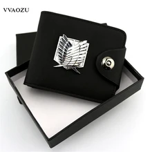 Japan Anime Attack on Titan Cosplay Wallet with Metal Logo Leather Cartoon Purse Cards Holder Money Bag Billfold for Kids Gift
