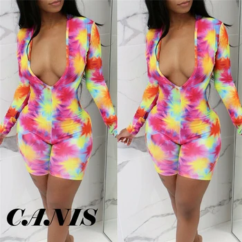 

Sexy Hot Women Summer Bandage Jumpsuit Deep V Neck Female Summer Floral Printed Long Sleeve High Waist Trousers Party Clothes