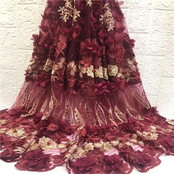 Нигерийские кружевные ткани для свадьбы, африканская французская кружевная ткань высокого качества 3D Кружевная аппликация - Цвет: As shown