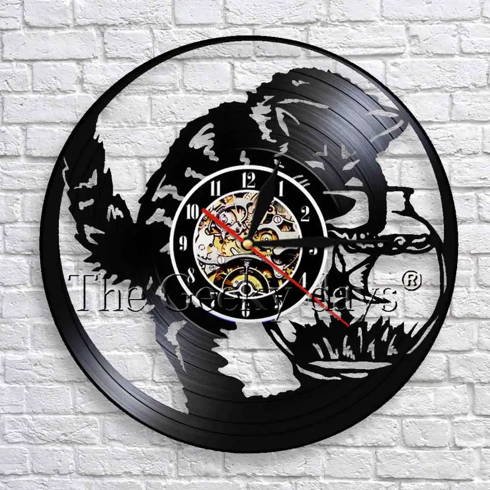 Cat Catch Fish Vinyl Record Wall Clock Watches Kitty Cat Fishing in