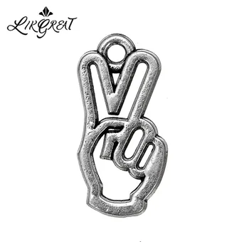 

LIKGREAT Yeah Victory Sign Hand Gesture Charm for Jewelry Making Tibetan Silver Color Peace Sign Charms Pendant DIY Accessories