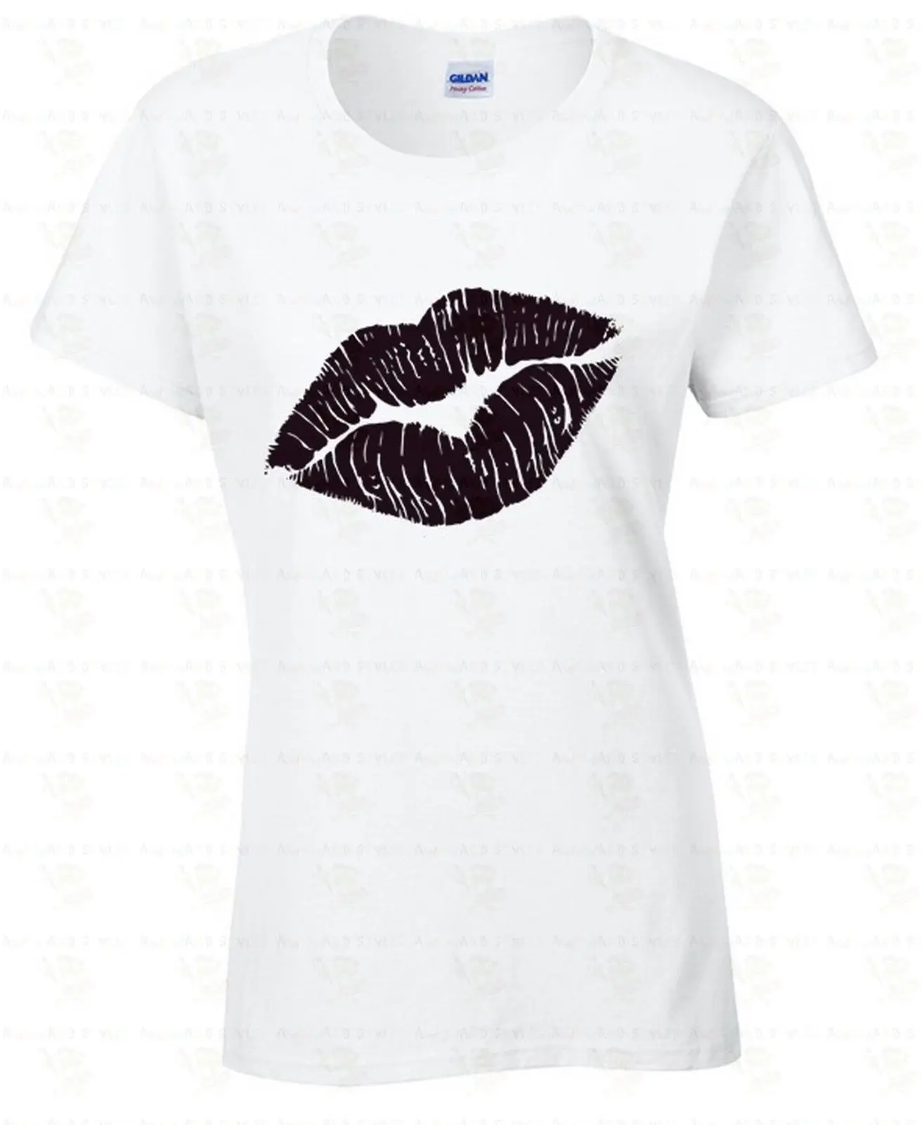 LIPS WOMEN T SHIRT Funny Lipstick Kiss Tee Black Ladies Shirt Gift for