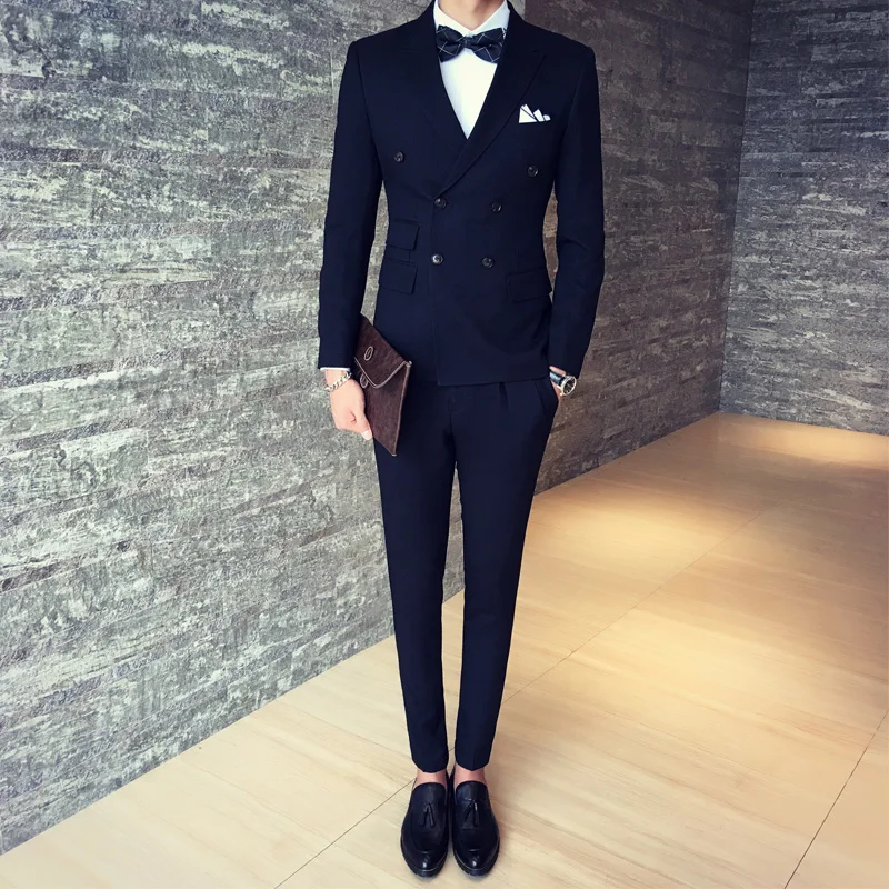 

New Hot Sell Green/Brown/Black Men Dinner Party Prom mens Suits Groom Wedding Tuxedos Double Breasted Male men Suit