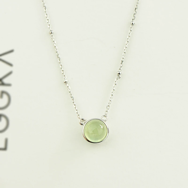 

LouLeur 925 sterling silver Prehnite pendants necklace simple fashion natural Prehnite necklace for women 2018 charms jewelry