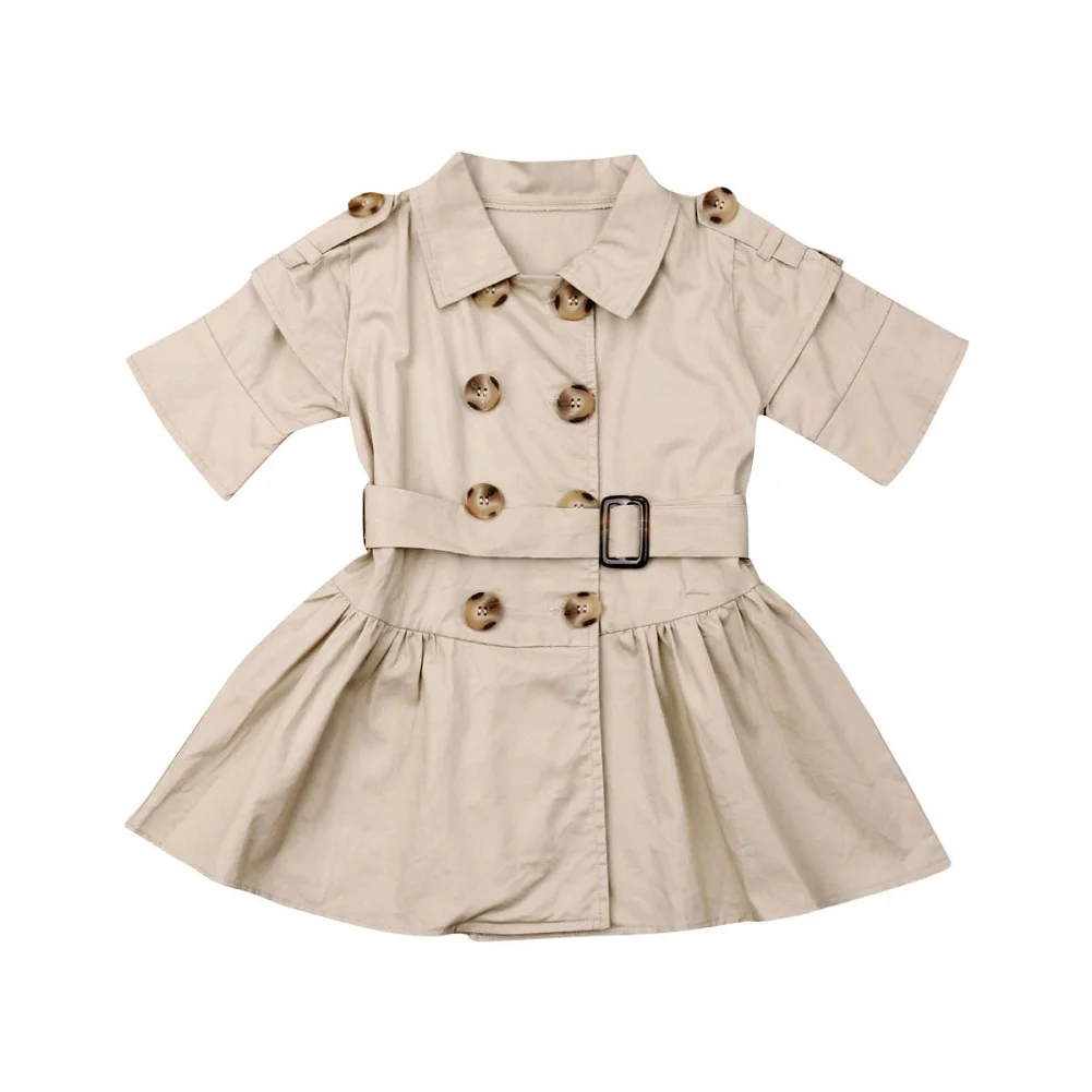 Детская летняя одежда с короткими рукавами для маленьких девочек двубортное штормовка, платье Модная одежда нарядное От 2 до 7 лет