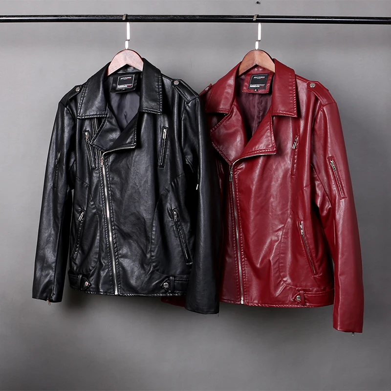 Good quality men's oblique zipper leather jacket men's
